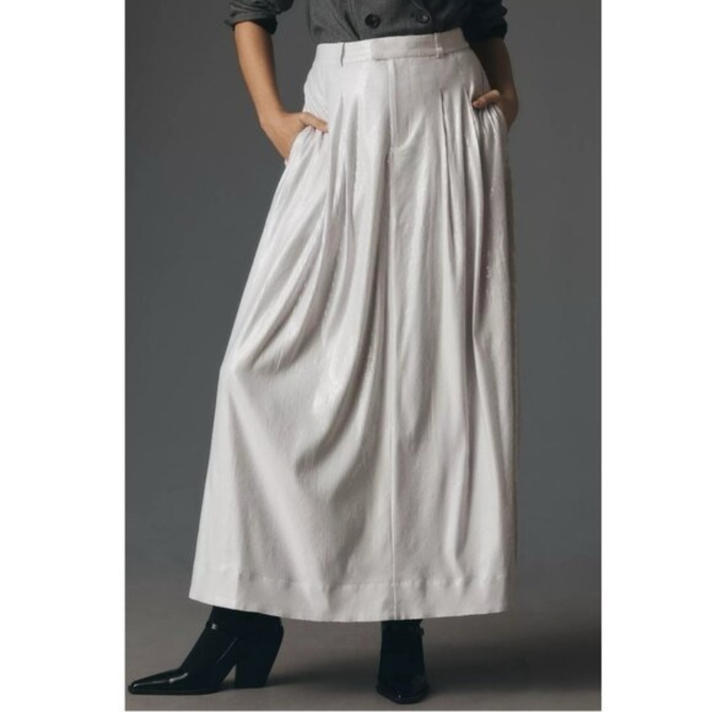[US14] By Anthropologie The Avery Pleated Maxi White Skirt Sequin Edition NWOT
